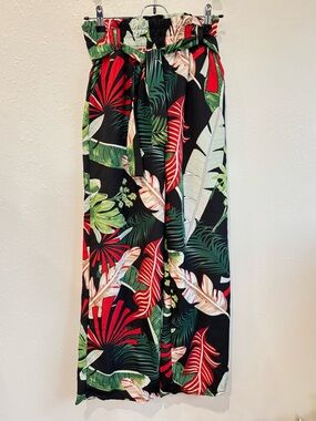 High Waisted Tropical Leaf Print Wide Leg Lounge Pants | Size Small